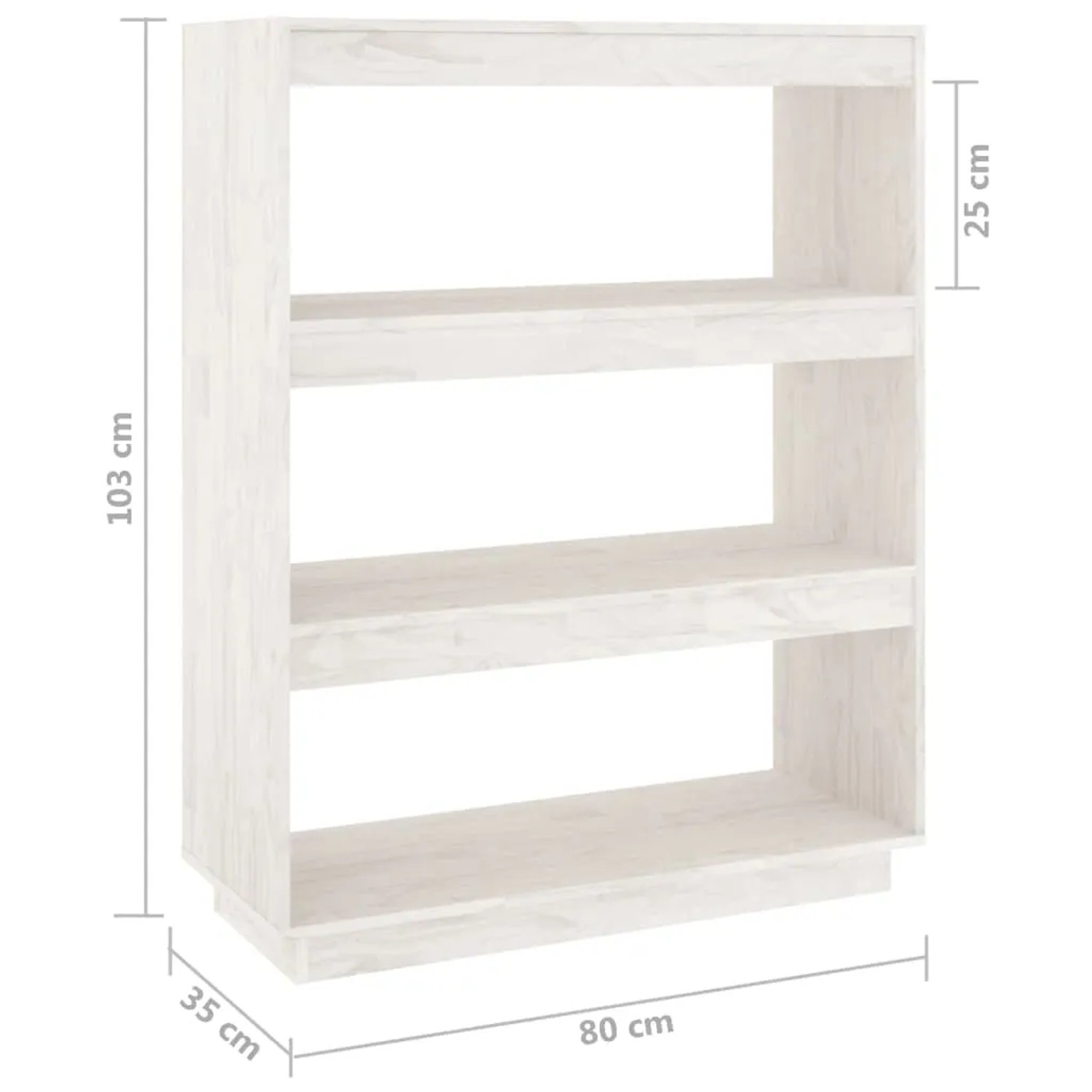 Weißes VidaXL Bücherregal/Raumteiler aus Kiefernholz, 80x35x103 cm.