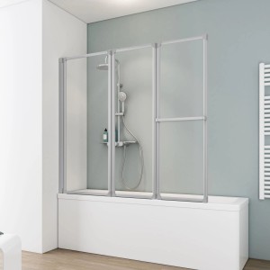 Schulte Badewannenfaltwand, 3-teilig, Alu Natur, auf Badewanne montiert.