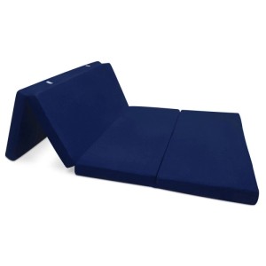 Dunkelblaue Beautissu Comfort Klappmatratze 195x120x7cm, zusammengeklappt.