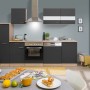 Respekta Küchenzeile KB250ESGC, 250 cm, Grau-Eiche Glänzend, mit E-Geräten.