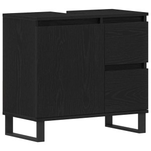 vidaXL Waschbeckenunterschrank in Schwarz Eichen-Optik mit Tür und Schubladen.