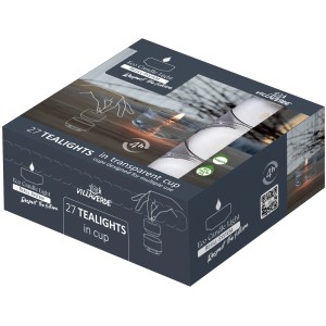 27er-Pack weiße Teelichter ECL mit Hülle für 4 Stunden Brenndauer.