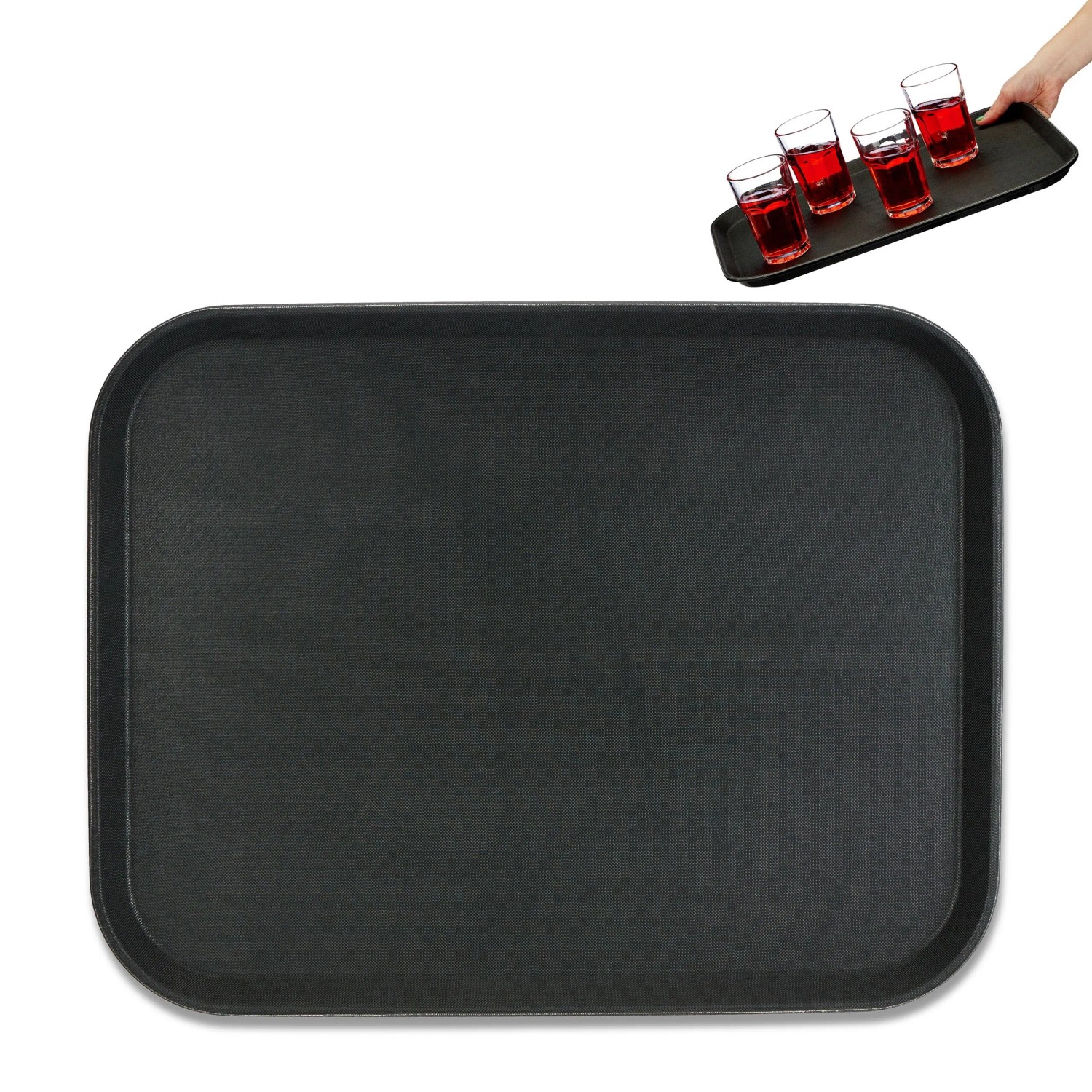 Relaxdays Serviertablett 2er Set Kunststoff Schwarz Rutschfest 46 cm x 35 cm x 2 cm