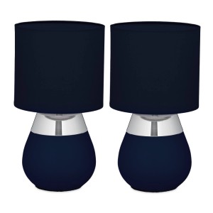 Relaxdays Tischlampe Metall Blau 2er Set mit Stoffschirm 32 cm x 18 cm