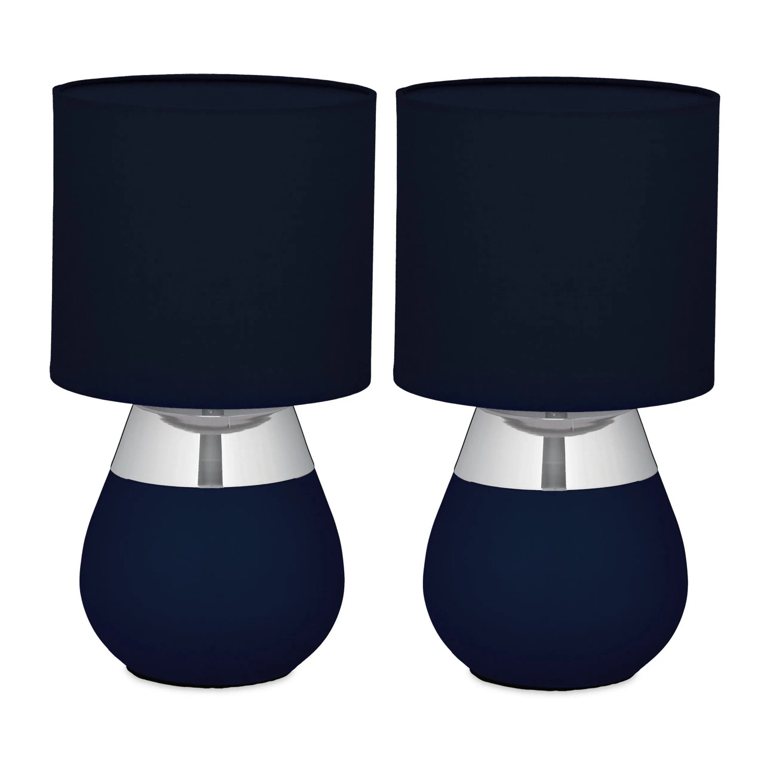Image of Relaxdays Tischlampe Metall Blau 2er Set mit Stoffschirm 32 cm x 18 cm
