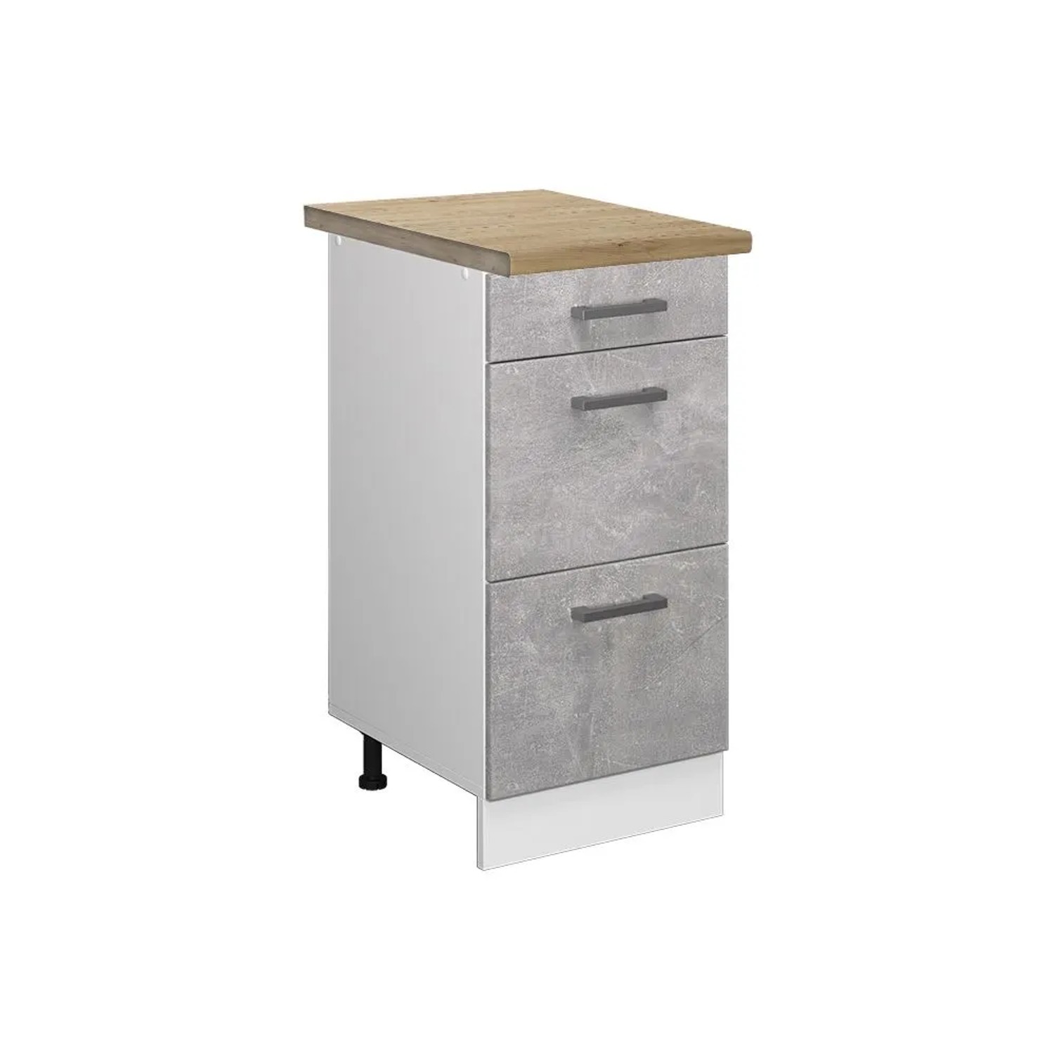 Vicco Küchenunterschrank R-Line Beton Weiß 40 cm mit Schubladen AP Eiche