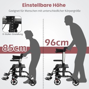 Costway Rollator Faltbar & Leicht Gehhilfe 6-Fach Höhenverstellbar Rot