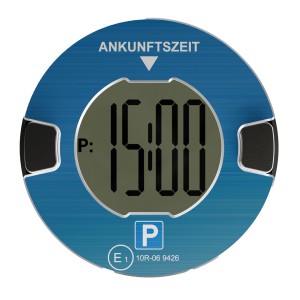 Ooono elektronische Parkscheibe Park mit digitaler Zeitanzeige und blauem Gehäuse.