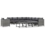 Graues 12-tlg. vidaXL Garten-Lounge-Set aus Poly Rattan mit Kissen.