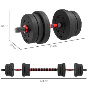HOMCOM Hantelset, schwarz, mit Gewichten und Verbindungsstück zur Langhantel, für Sport & Fitness.
