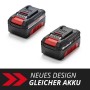 Zwei Einhell Power X-Change Akkus 18 V 4,0 Ah für Elektrowerkzeuge, mit Ladezustandsanzeige.