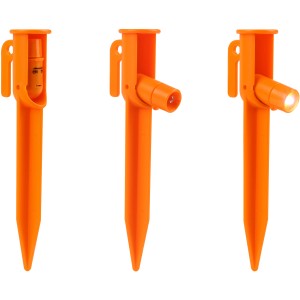 4er Set Calima LED Zeltheringe, orange, zur Markierung von Zeltabspannungen im Dunkeln.