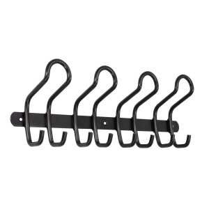 Schwarze Siro Hakenleiste mit 4 Haken aus Metall, Uni Schwarz Matt, Länge 400 mm.