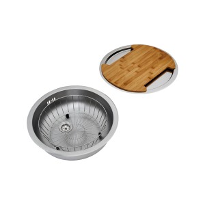 Respekta Edelstahlspüle Rundbecken-Set mit Schneidebrett und Korb.