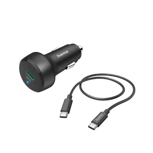 Hama Auto-Schnellladegerät mit USB-C Kabel, 25W, schwarz. Kfz-Ladeadapter für Smartphones und Tablets.