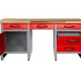 Rote Ondis24 Werkbank Harry, 160 cm, mit 6 Schiebern, 1 Tür und Buchenholz Arbeitsplatte.