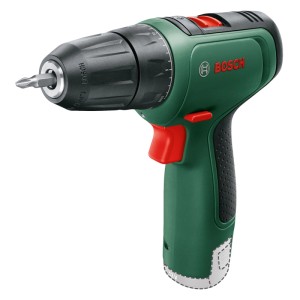 Grüner Bosch 12V Akku-Bohrschrauber EasyDrill 1200 mit schwarzem Bohrfutter und rotem Schalter. Kompaktes Werkzeug.