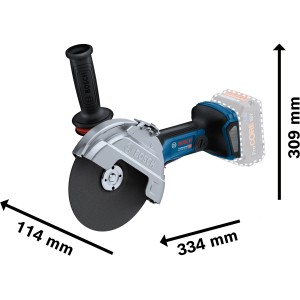 Bosch Professional Akku-Winkelschleifer GWS 18V-180 PC Solo mit 180-mm-Scheibe und Zusatzhandgriff.