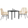 Braune 3-tlg. vidaXL Garten Essgruppe aus Poly Rattan mit Tisch und zwei Stühlen.
