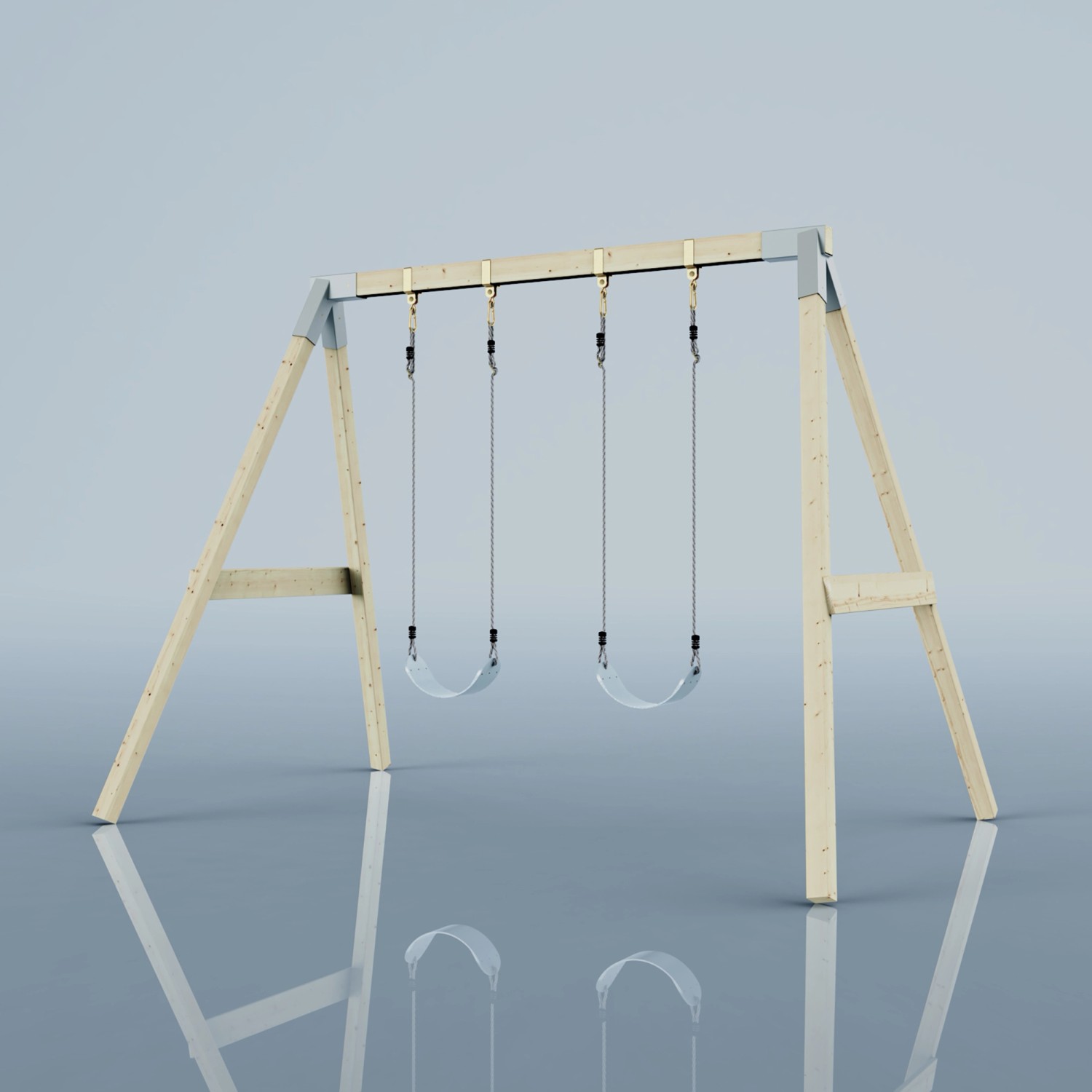 PolarPlay Schaukel Nachtfalter: Doppelschaukel aus Holz mit zwei Schaukelsitzen.