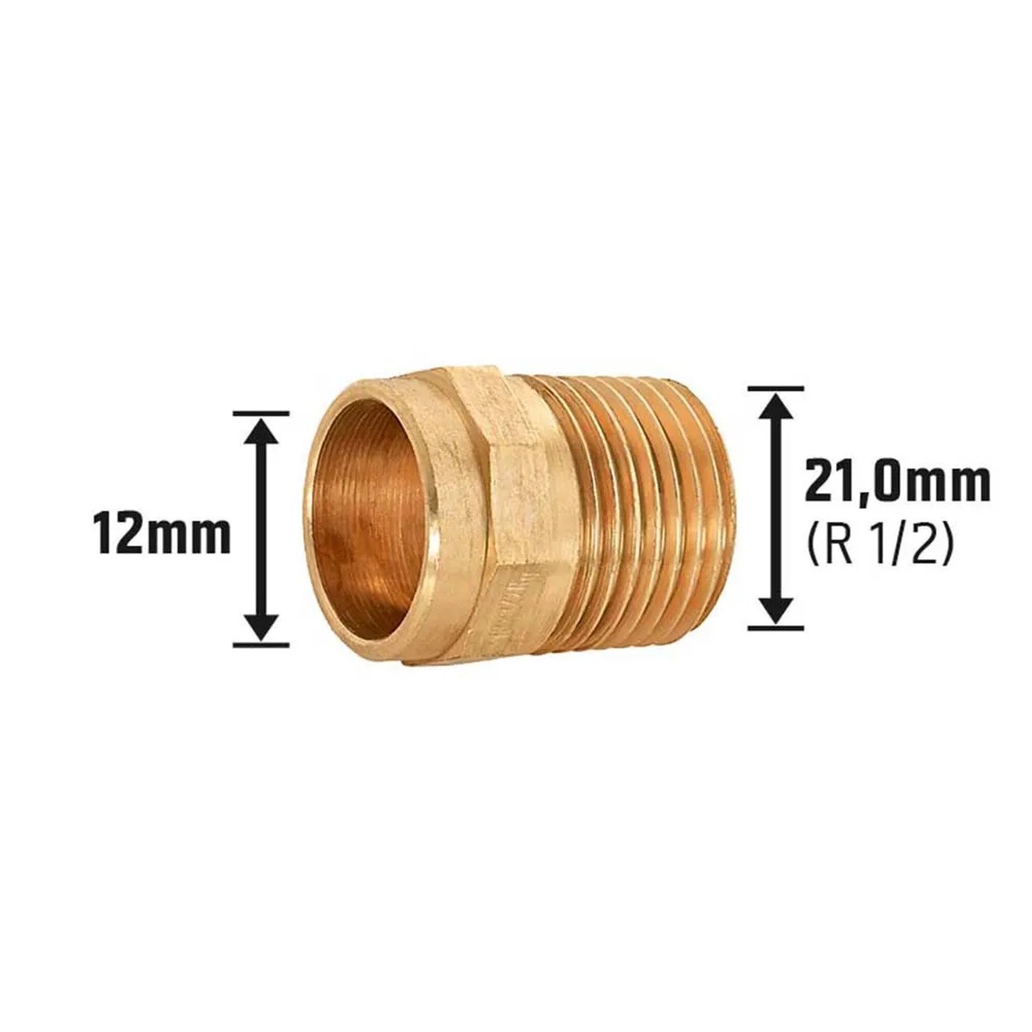 Löt-Übergangsnippel aus Rotguss, 12 mm x 21 mm (R 1/2) für Kupferrohre.