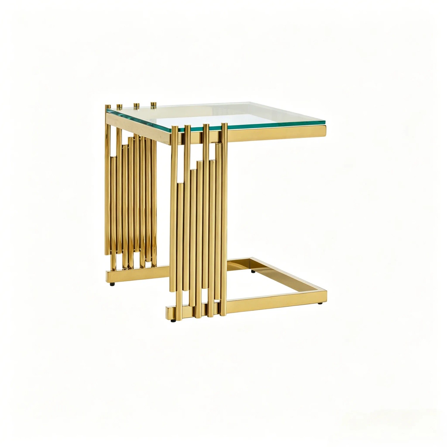 okwish Beistelltisch mit Glasplatte Metallbeine Wohnzimmer Schlafzimmer 41x46x41 cm Gold