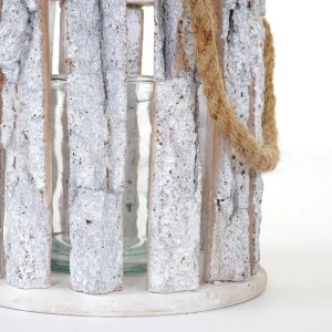 MCW Windlicht aus Holz mit Glaseinsatz und Juteseil, 36cm, für Weihnachtsdeko.