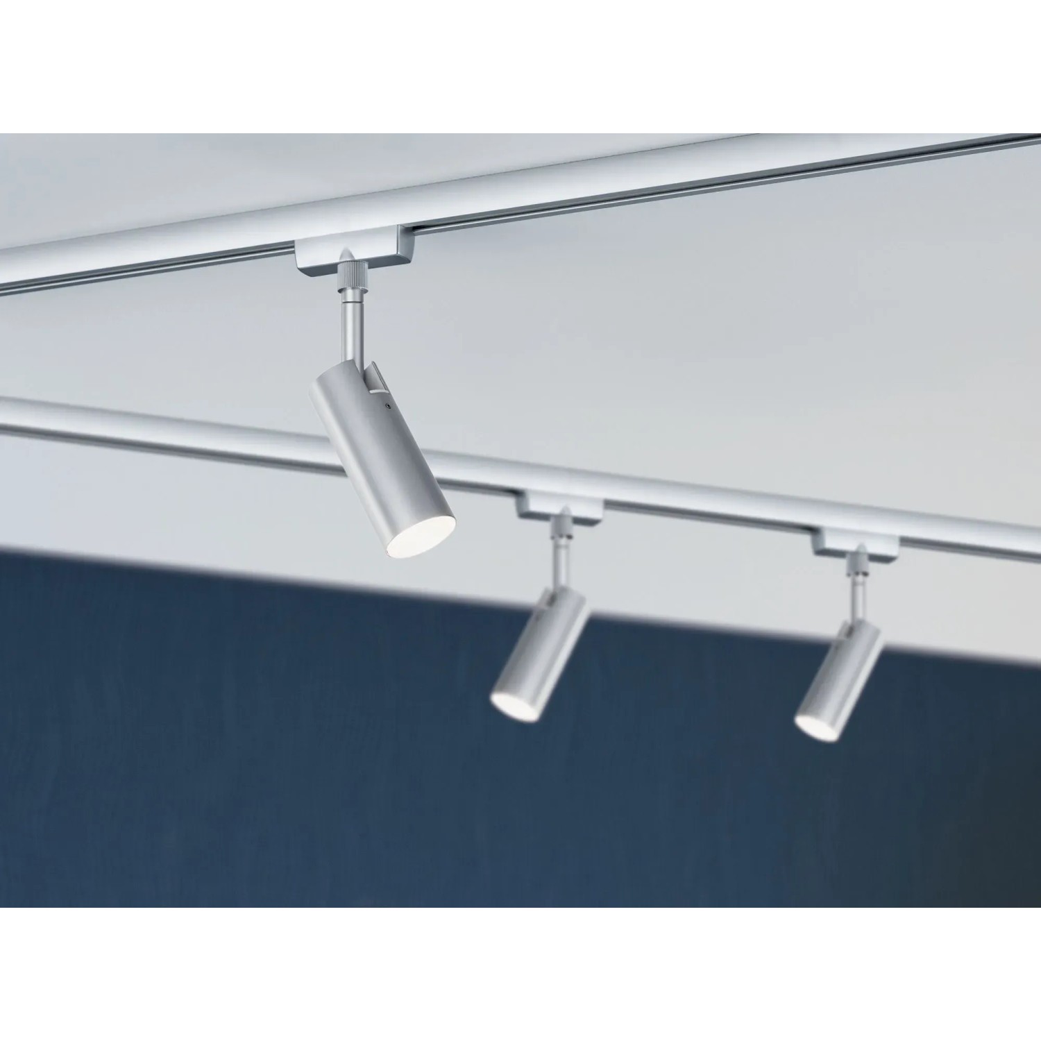 Paulmann URail Spot Tubo, Chrom matt, an Schienensystem montiert.