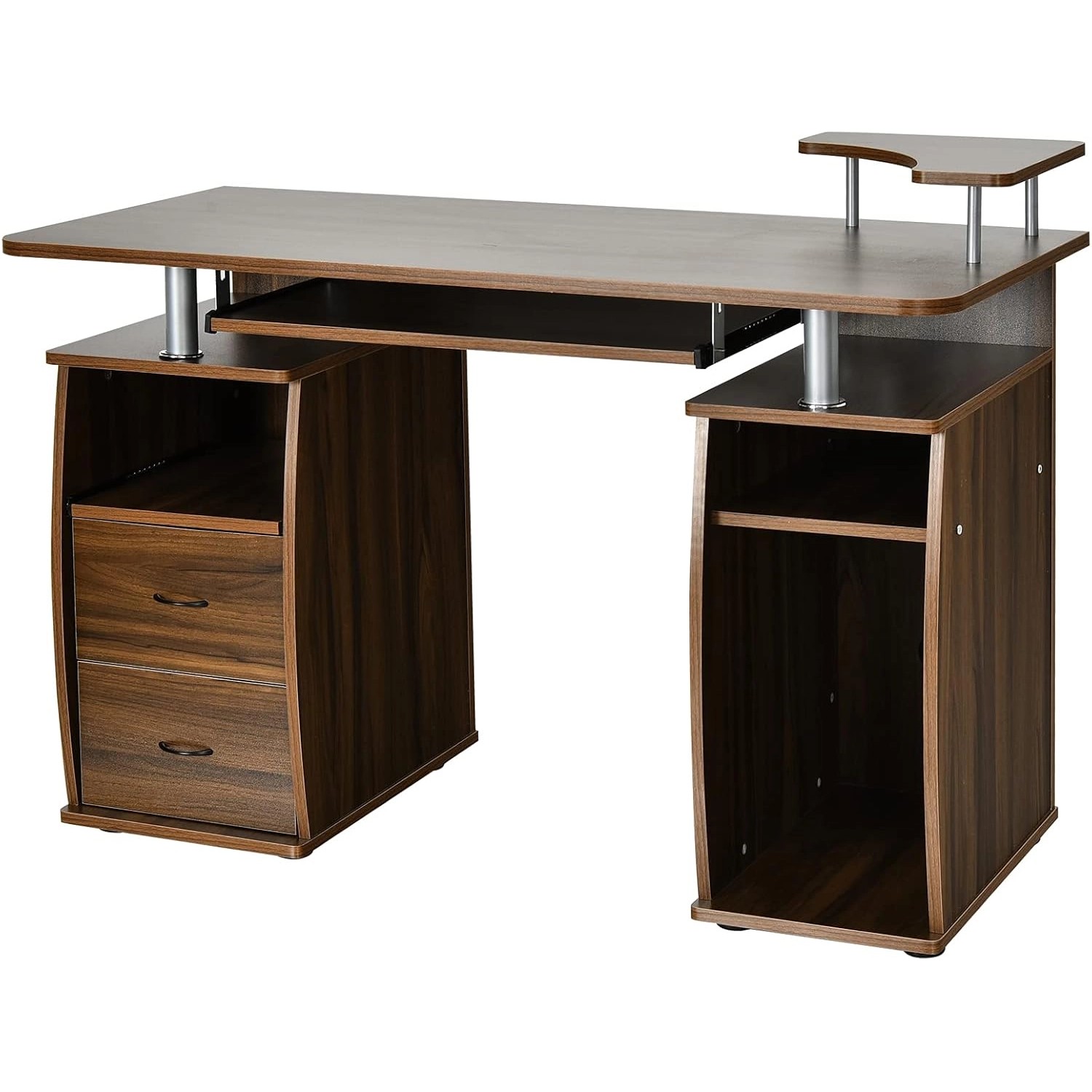 Costway Computertisch mit Schubladen 120 x 55 x 76 cm Braun
