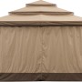 Brauner Sunjoy Gazebo Ropi Pavillon (395x395cm) mit Stoffdach, Stahlrahmen und Moskitonetz.