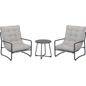 3-teiliges Balkonmöbel-Set Patterson: 2 Sessel mit Auflagen, 1 Tisch. Stahlgestell, Textilbezug beige, Stahl-Tischplatte.