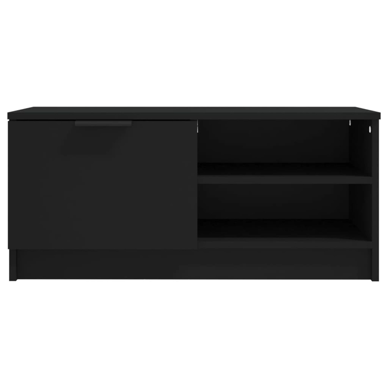Schwarzer VidaXL TV-Schrank (80x35x36,5 cm) aus Holzwerkstoff mit Schublade und offenen Fächern.