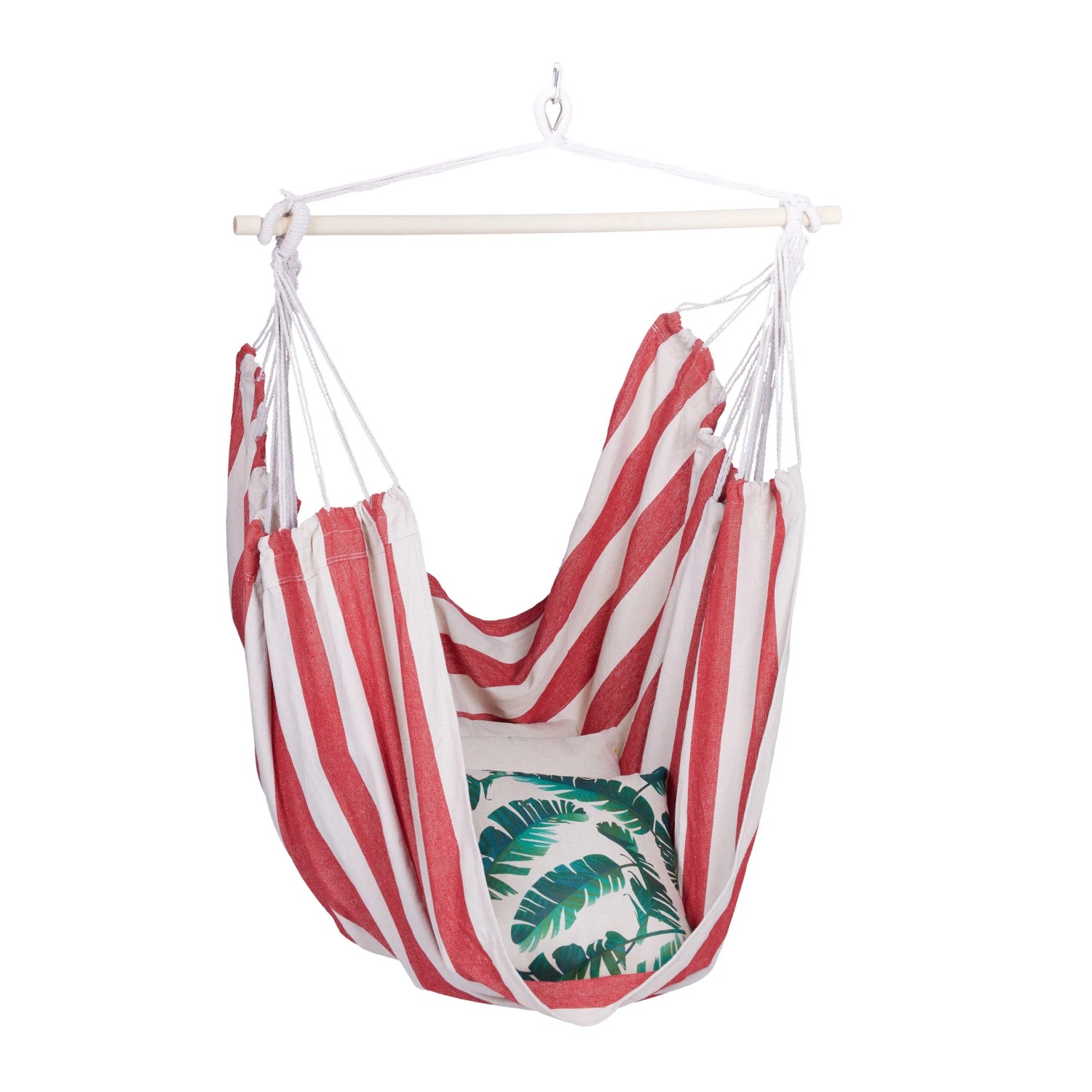 Relaxdays Hängesessel Baumwolle Pappelholz Weiß Rot Belastbar 150 kg 150 cm x 100 cm x 40 cm 1,7 kg