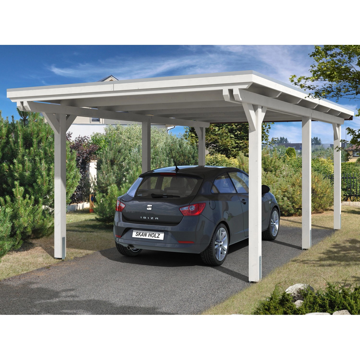 Skan Holz Carport Emsland 354 cm x 604 cm Weiß günstig online kaufen