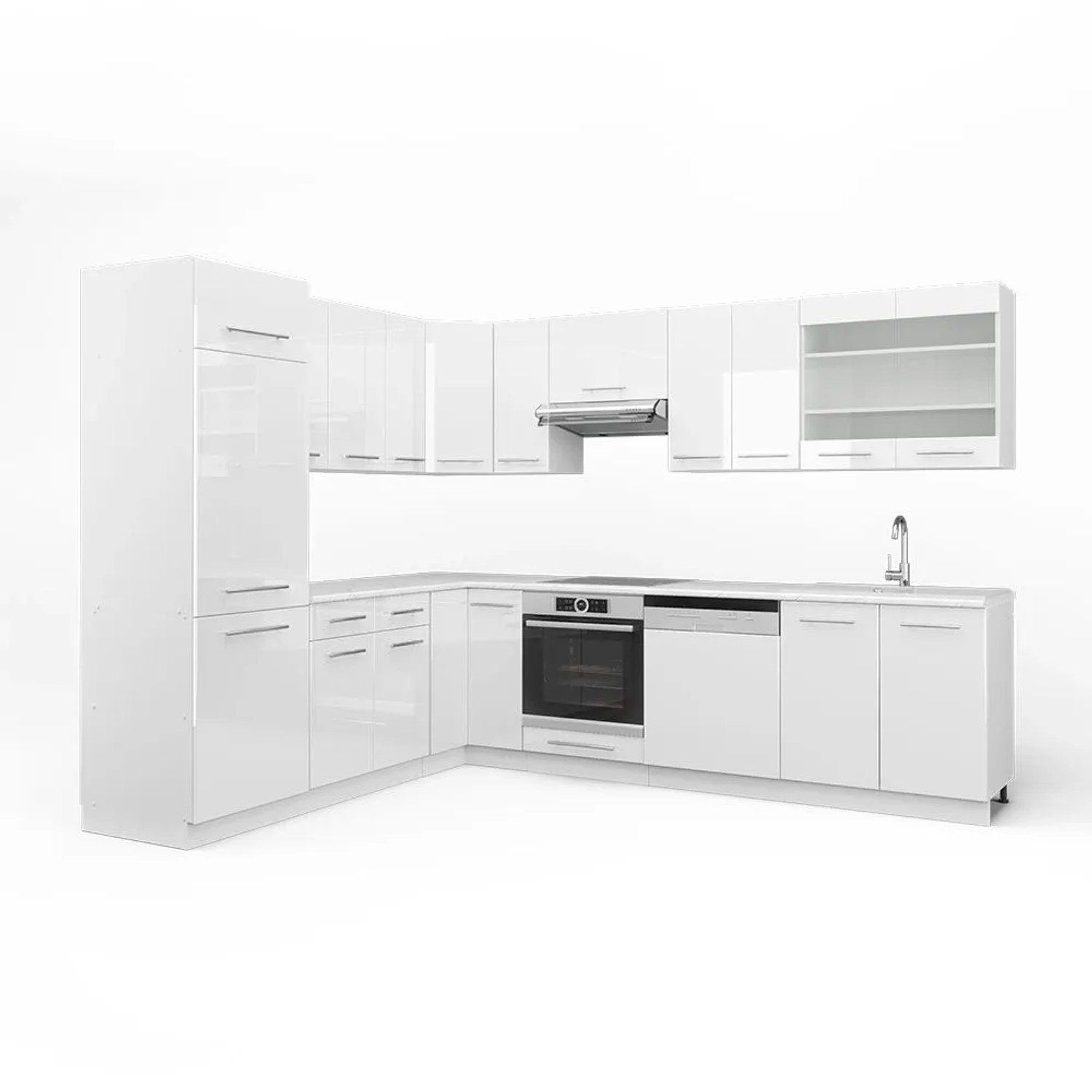 Vicco Eckküche Fame-Line Weiß Hochglanz/Weiß 287 x 207 ohne Arbeitsplatte