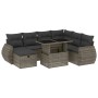 Graue 8-tlg. vidaXL Garten-Sofagarnitur aus Polyrattan mit Tisch und Kissen.