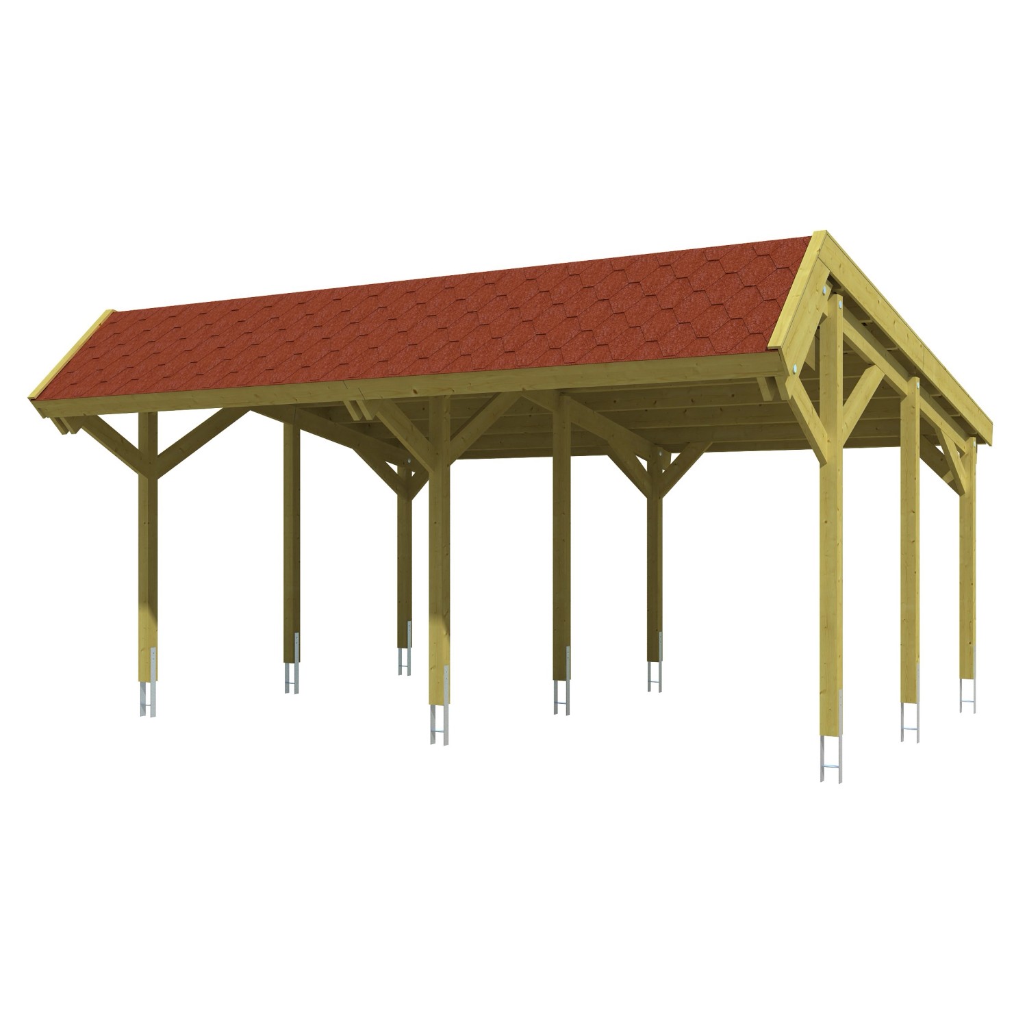 Skan Holz Carport Harz mit roten Schindeln 624 x 560 cm Grün günstig online kaufen