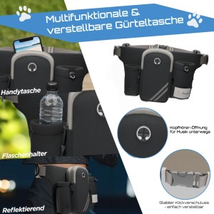 Petsation Joggingleine mit Bauchgurt, Hüfttasche und Flaschenhalter.
