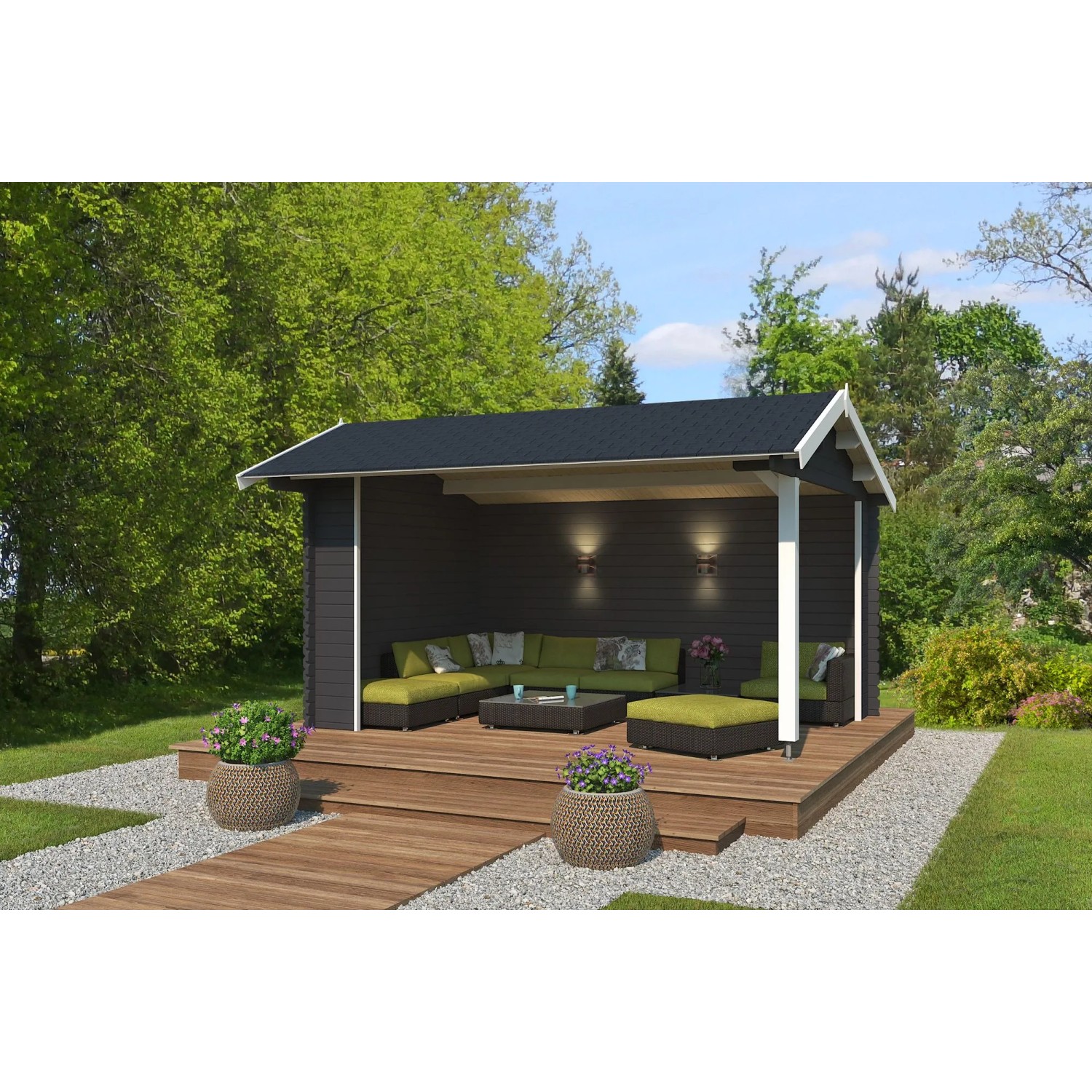 Lasita Holz-Gartenhaus San Diego Satteldach Carbongrau Lasiert 425 cm x 300 cm