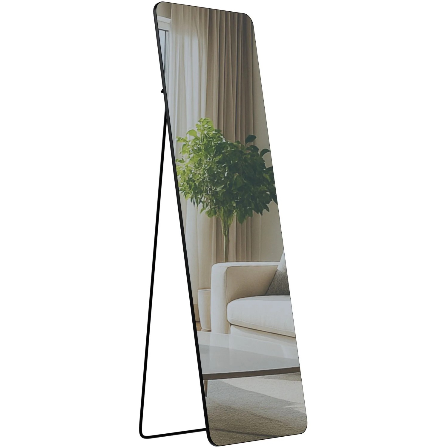 DELUKE Standspiegel MURCIA Glas Schwarz-matt 50x3x160cm Ganzkörperspiegel Freistehender Spiegel Groß Schlafzimmer