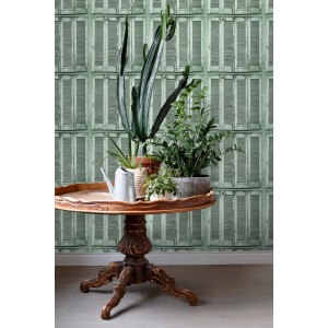 ESTAhome Tapete Verwitterte Französische Vintage Fensterläden Graugrün 53 Cm X 1005 Cm 138883