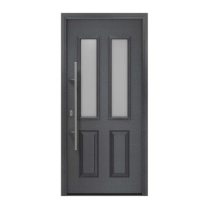 EcoStar Haustür Isopro IP 410S, Anthrazitmetallic, mit satiniertem Glas und Edelstahlgriff.