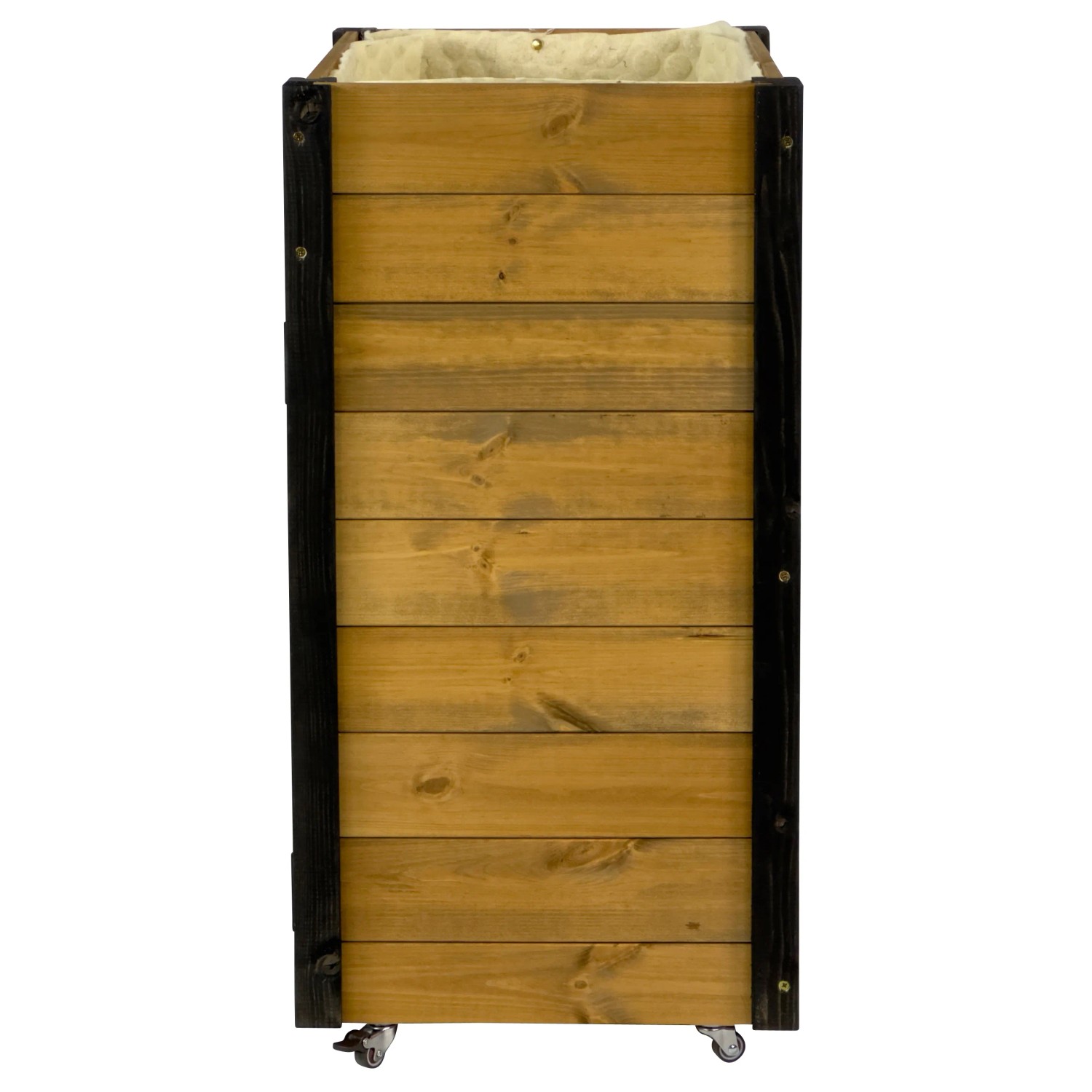 Rollbarer Gartenschrank Dobar mit Pflanzkasten, braun/schwarz, aus FSC®-Holz.