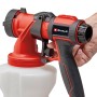 Einhell Akku-Airbrush TE-SY 18/90 Li Solo: Rote Farbsprühpistole mit Behälter und Hand.