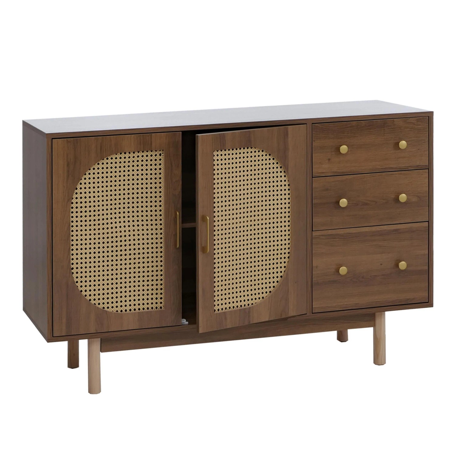 MCW Sideboard P52 Poly-Rattan MDF Melamin 80x120x40cm Braun