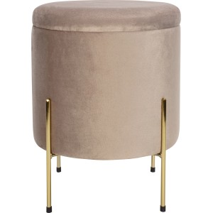 Beiger Sitzhocker „Modern Antique“ mit Samtbezug, goldenem Metallgestell und Stauraum.