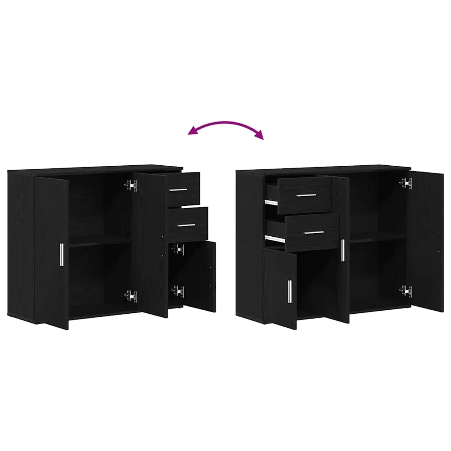 vidaXL Sideboard in Schwarz Eiche, 91 cm breit, mit Schubladen und Türen. Kommode aus Holzwerkstoff.