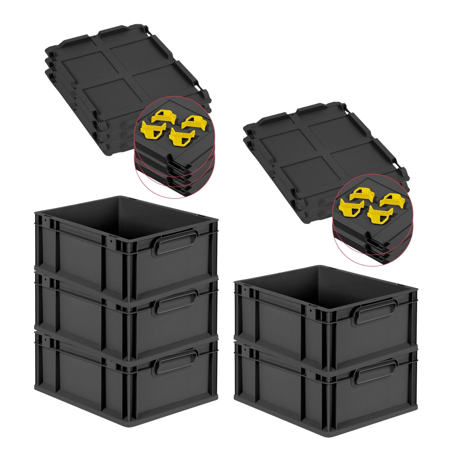 PROREGAL SparSet 5x Eurobox Nextgen Grip Mit Auflagedeckel Und Gelben Versc günstig online kaufen