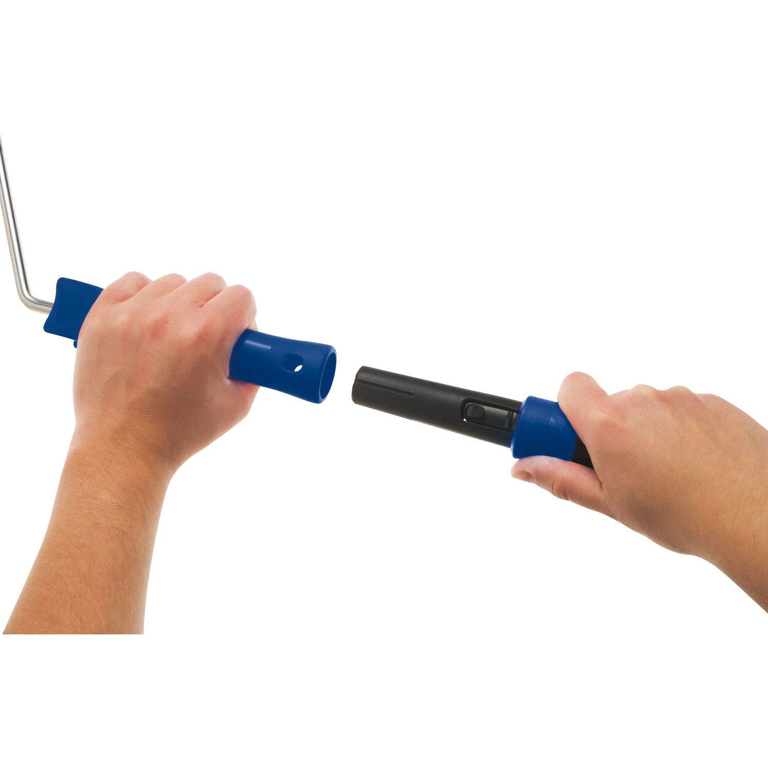 LUX-TOOLS Fassadenstab (80-140 cm) mit Easy-Click-System in Händen gehalten.