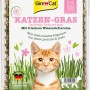 GimCat Katzengras, 150g Katzensnack im Kunststoffbehälter mit Katzenmotiv.